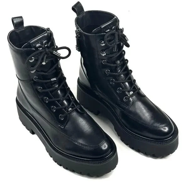 Sam Edelman Elliot Black Leather Platform Combat Boot Lace Up Womens 7M New $180 - Picture 1 of 13